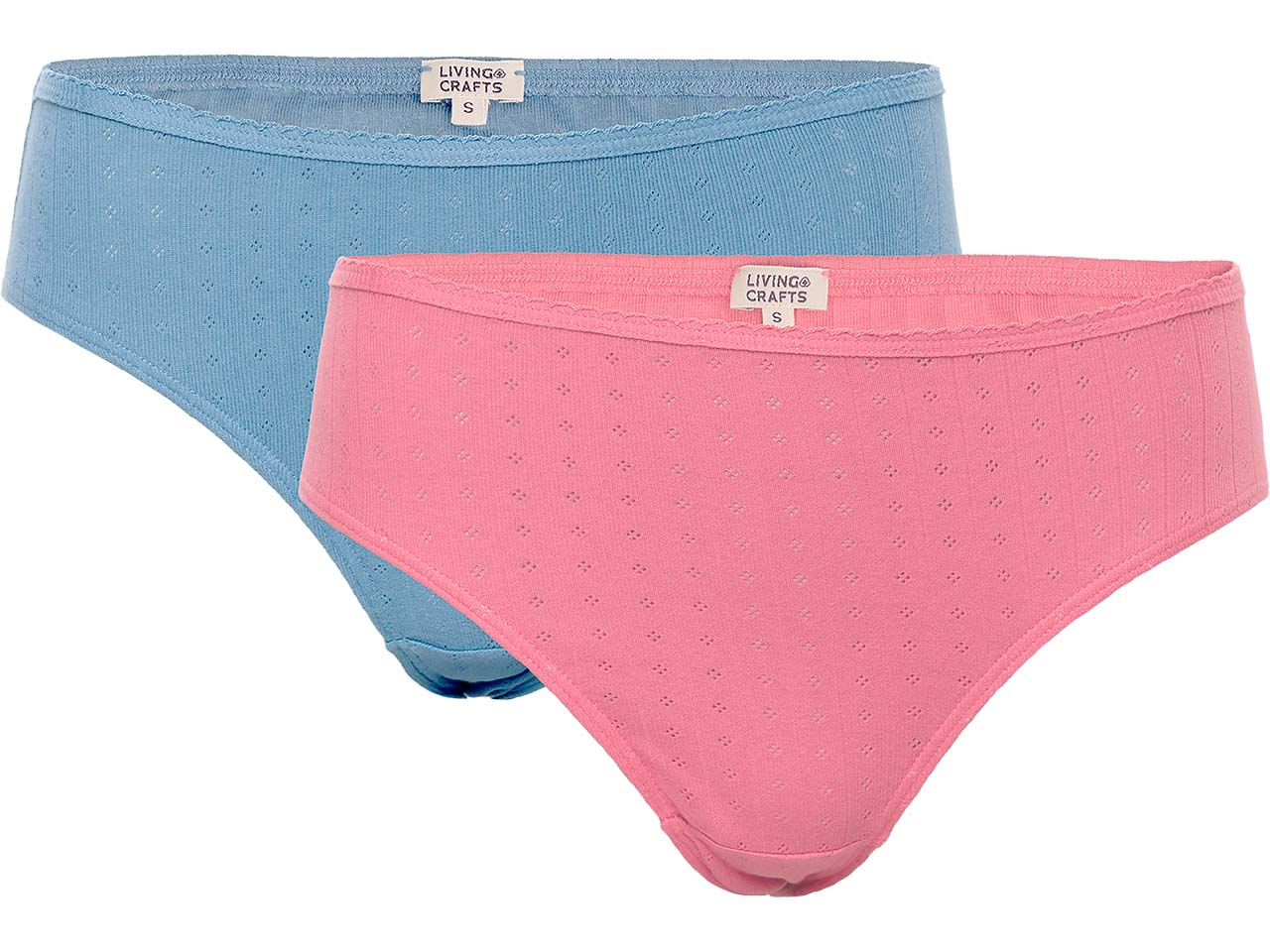 Living Crafts 2er-Pack Bio-Damen-Slips 'RYLIE' mit Ajourmuster, lavender/rose, Gr. XL