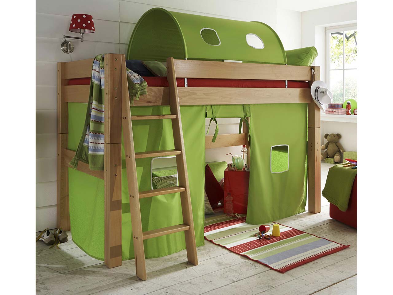 Hochbett "Tobykids" mittelhoch B90xT200xH140 cm, Buche geölt