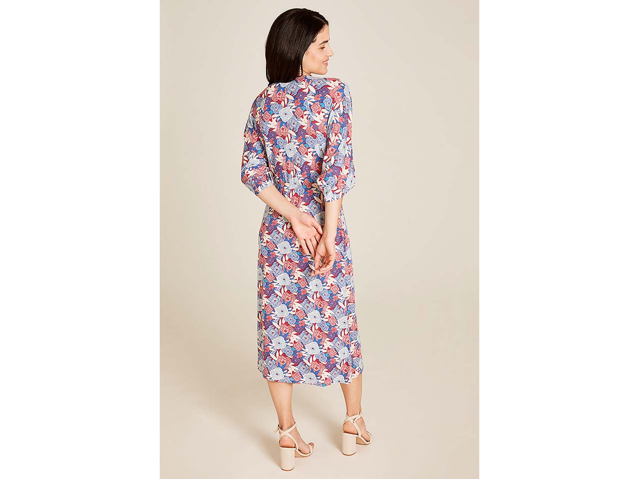 tranquillo Damen-Midi-Kleid mit weiten 3/4-Ärmel, blue bloom, Gr. S