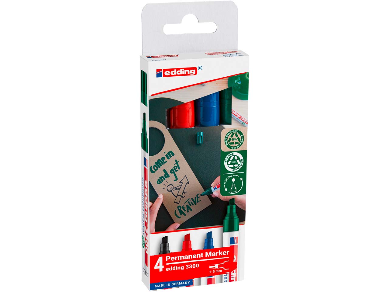 4er Set edding Permanentmarker "3300" farbig sortiert