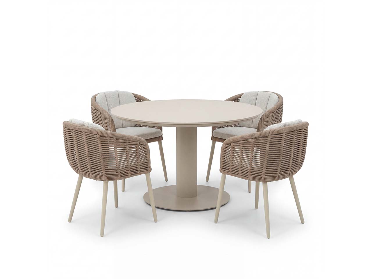 Gartenmöbel-Set "Porto" 5-tlg. 1 Tisch Ø 130 cm, 4 Sessel, sand