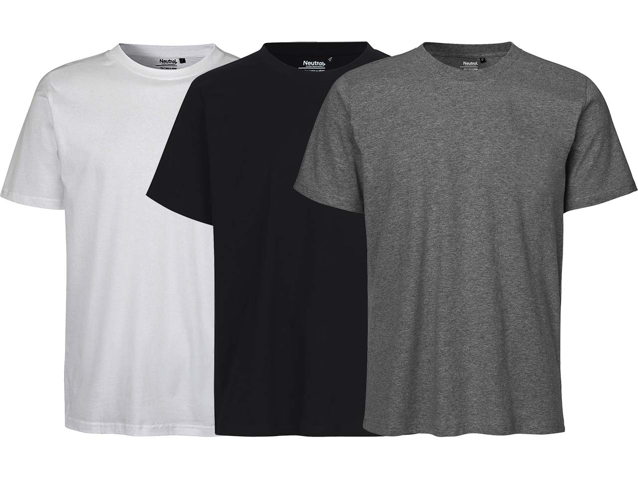 Neutral 3er-Set Bio-Unisex-T-Shirt, verschiedenfarbig, weiß/schwarz/dark heather, Gr. XL