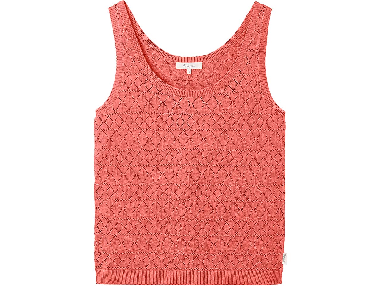 tranquillo Bio-Damen-Strick-Top mit Ajour-Spitze, coral, Gr. S
