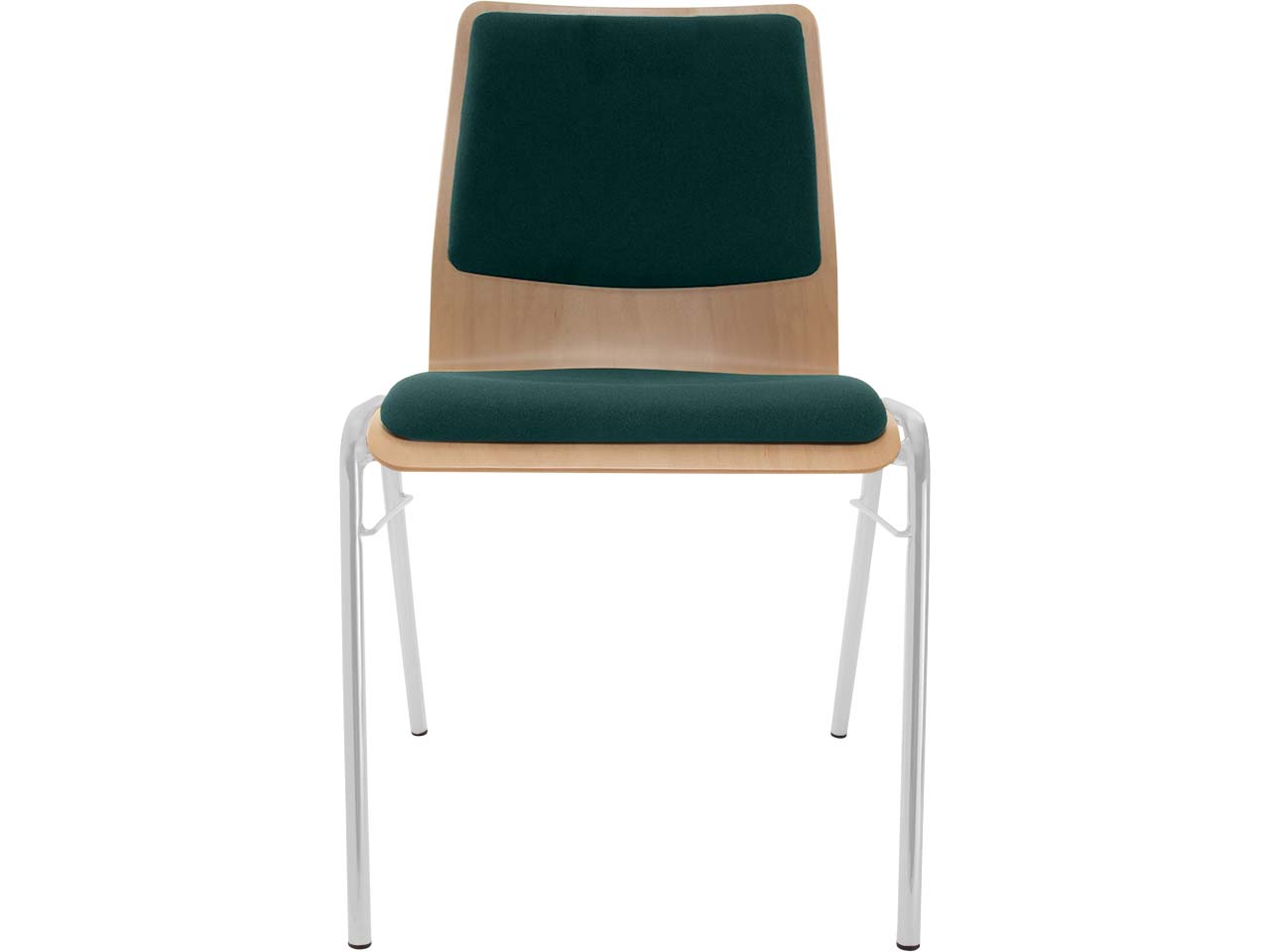 Besucherstuhl "A1" Buche lackiert, Gestell silber, Steg, Sitz- und Rückenpolster dunkelgrü