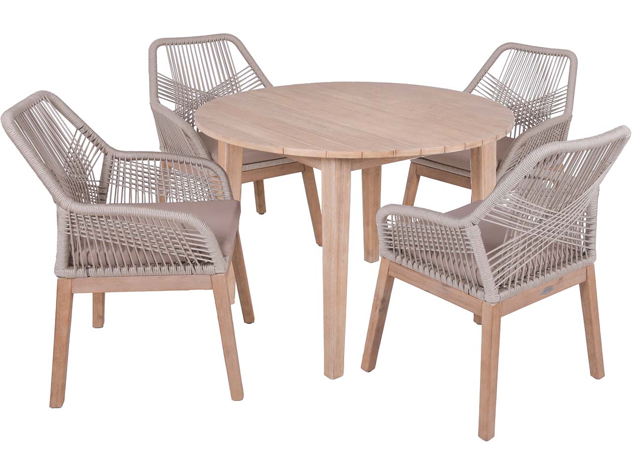 Gartenmöbel-Set "ARVADA/POMONA 02" 5-tlg. 1 Tisch Akazie, 4 Sessel Seilbespannung beige