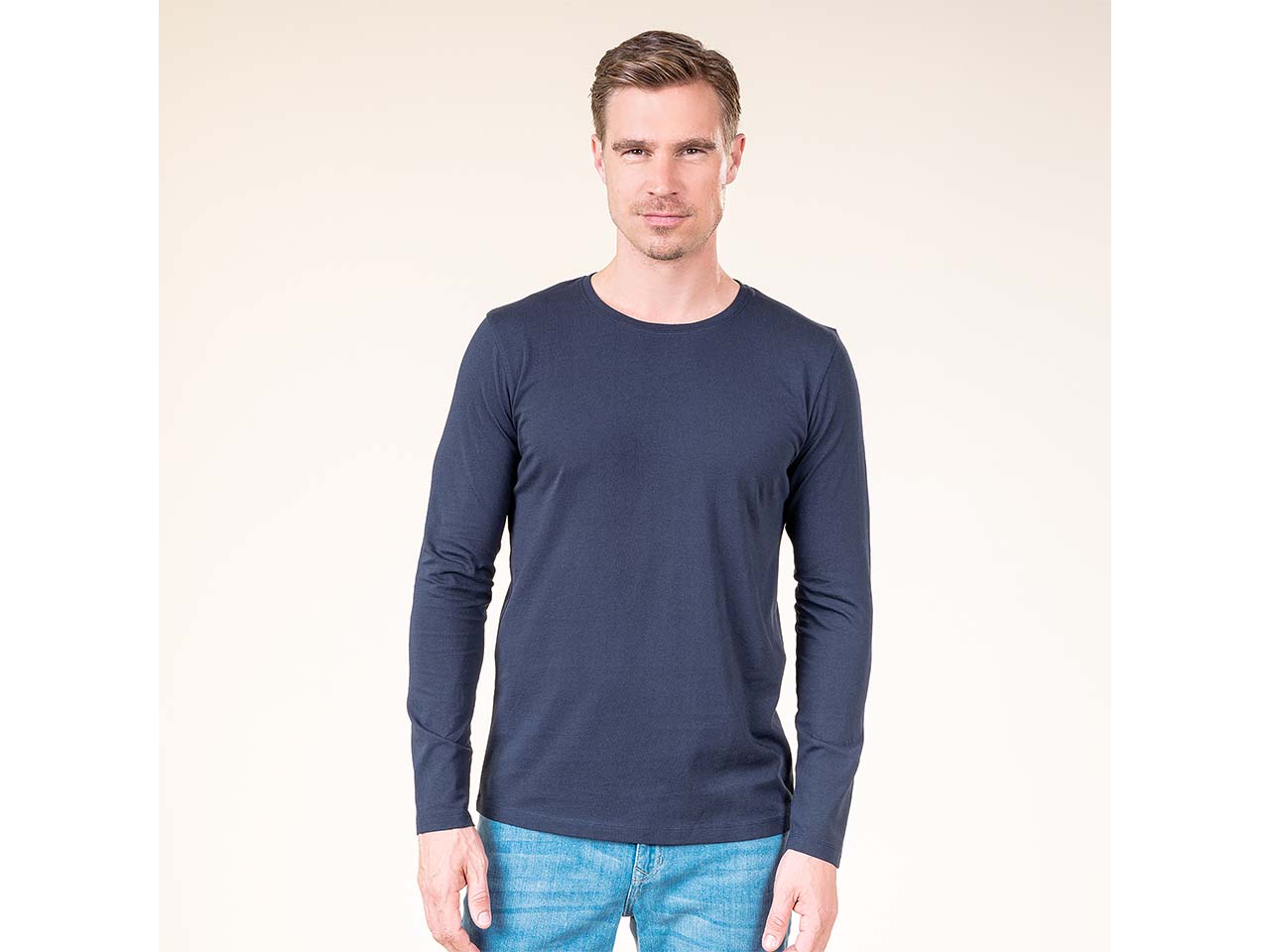 Living Crafts Bio-Herren-Langarmshirt "TERIK" mit Rundhalsausschnitt, ink blue, Gr. M