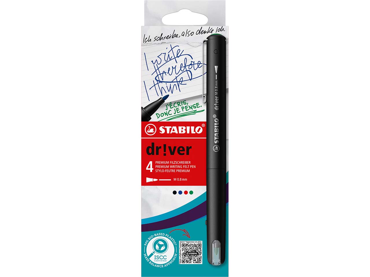 STABILO Fineliner "dr!ver" M, 4er-Set, ISCC Plus 94%