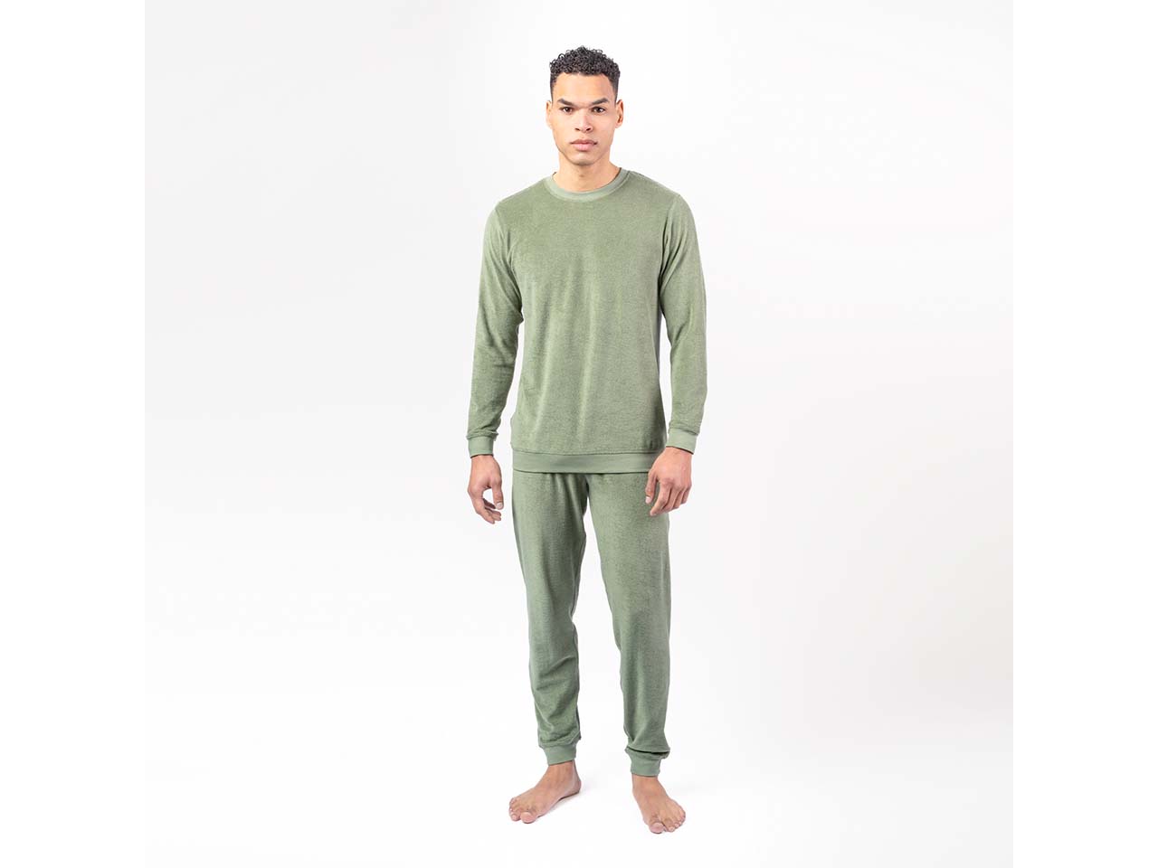 Living Crafts Bio-Herren-Frottee-Schlafanzug "BJÖRN", fog green, Gr. M