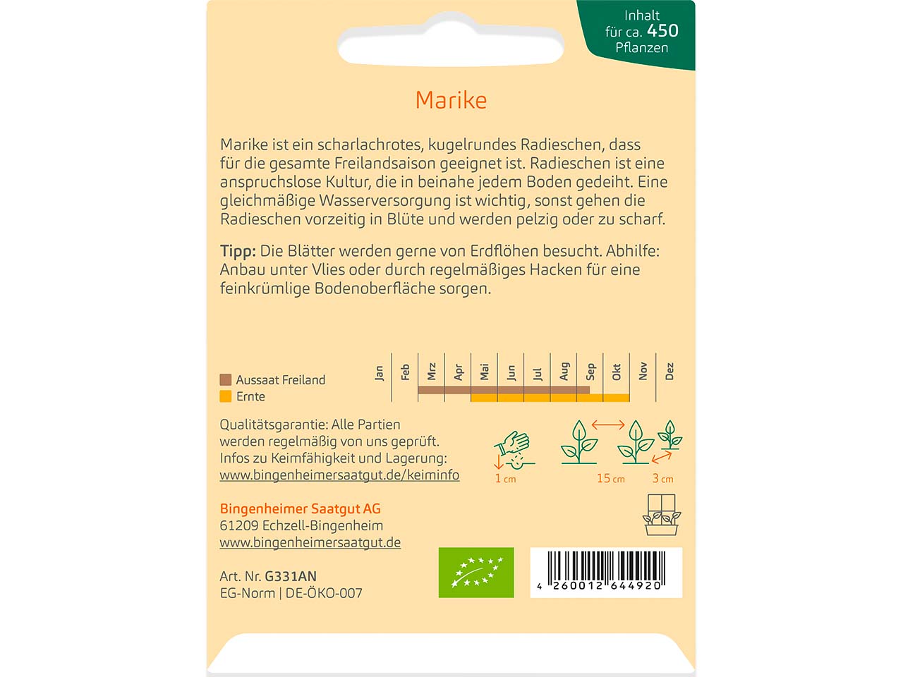 bingenheimer saatgut Bio-Samen Radieschen "Radies Marike", 1 Stk.