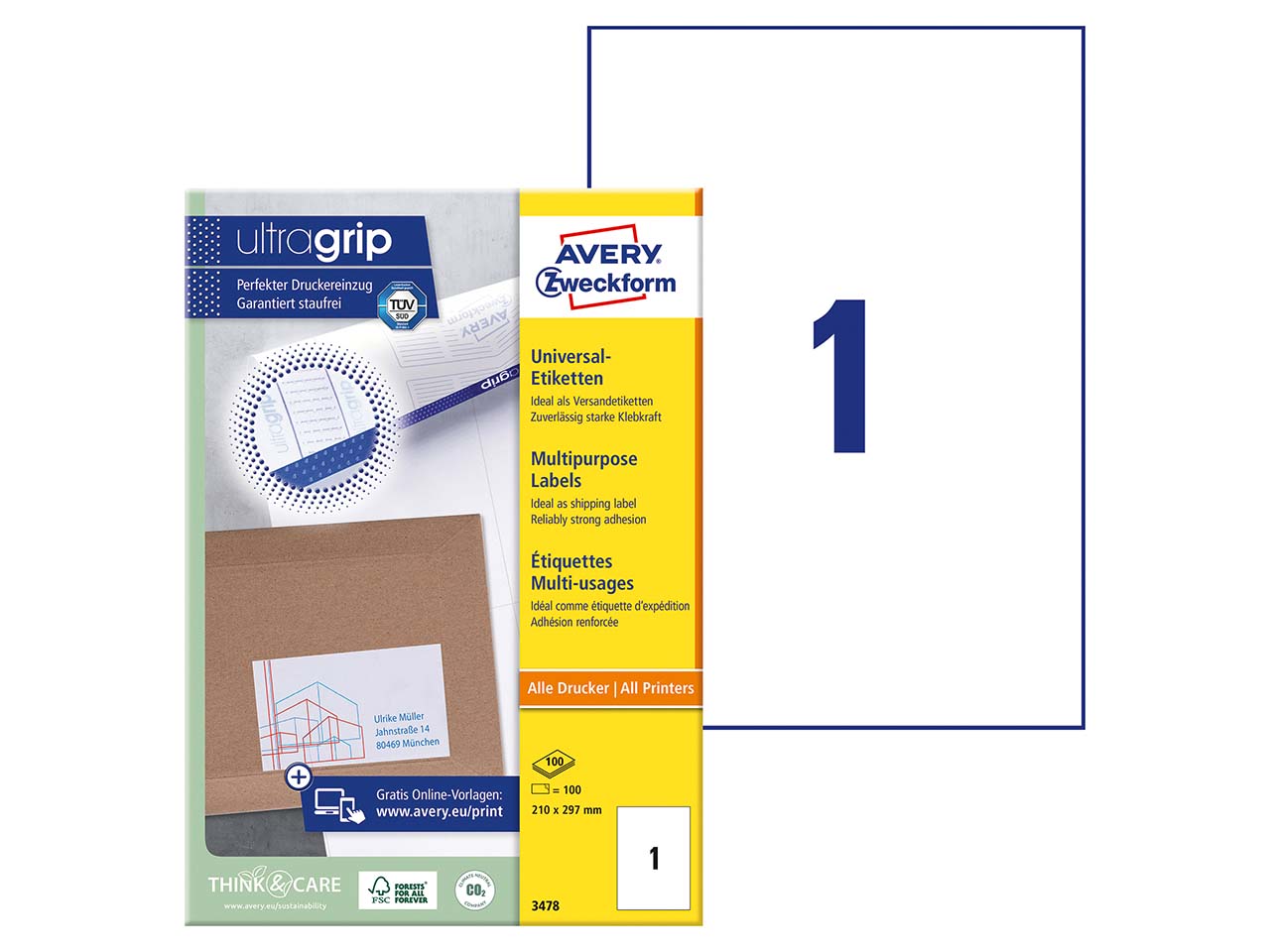 100 Zweckform Etiketten 210 x 297 mm, A4