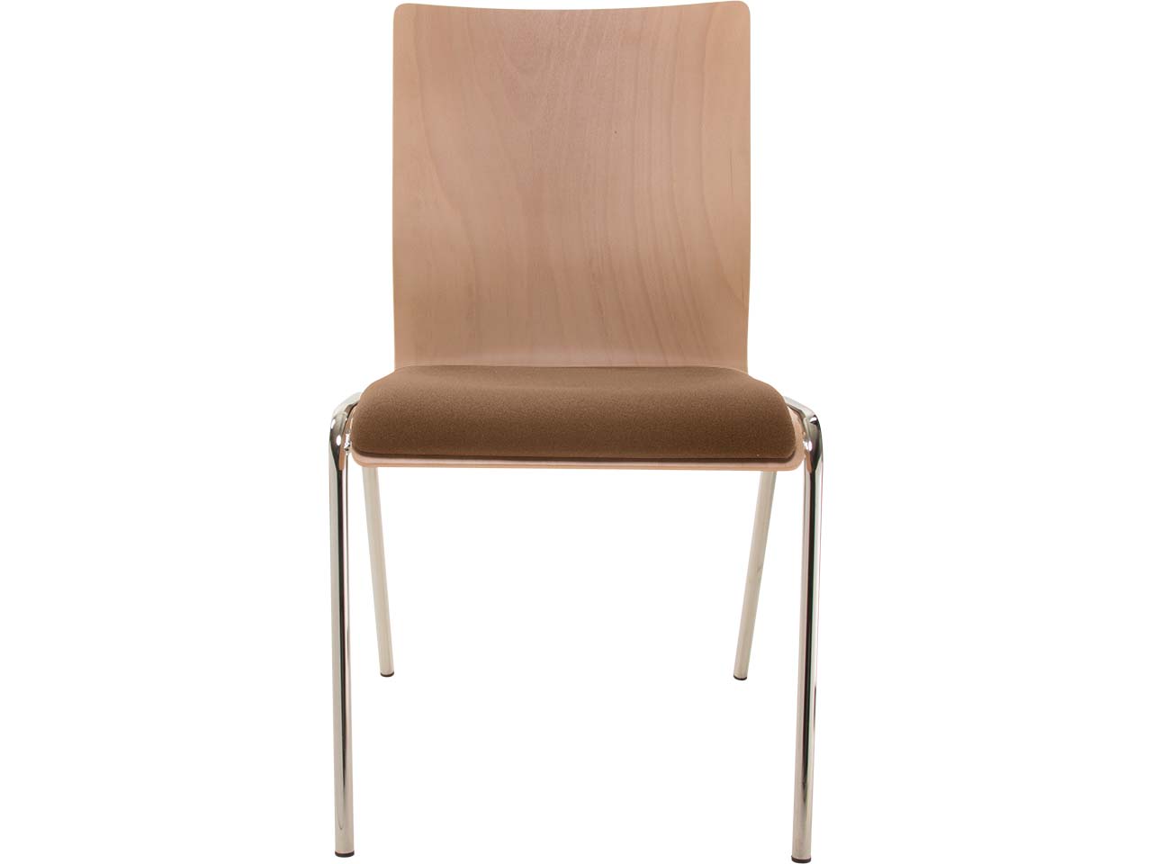 Besucherstuhl "A45" Buche, Gestell verchromt, Sitzpolster braun