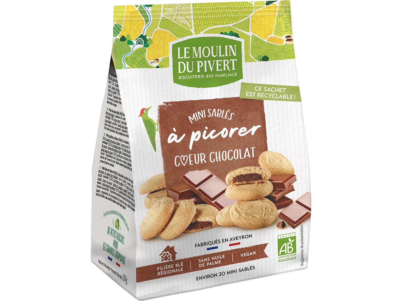 LE MOULIN DU PIVERT Bio-Mini-Kekse mit Schokoladenfüllung, 170 g