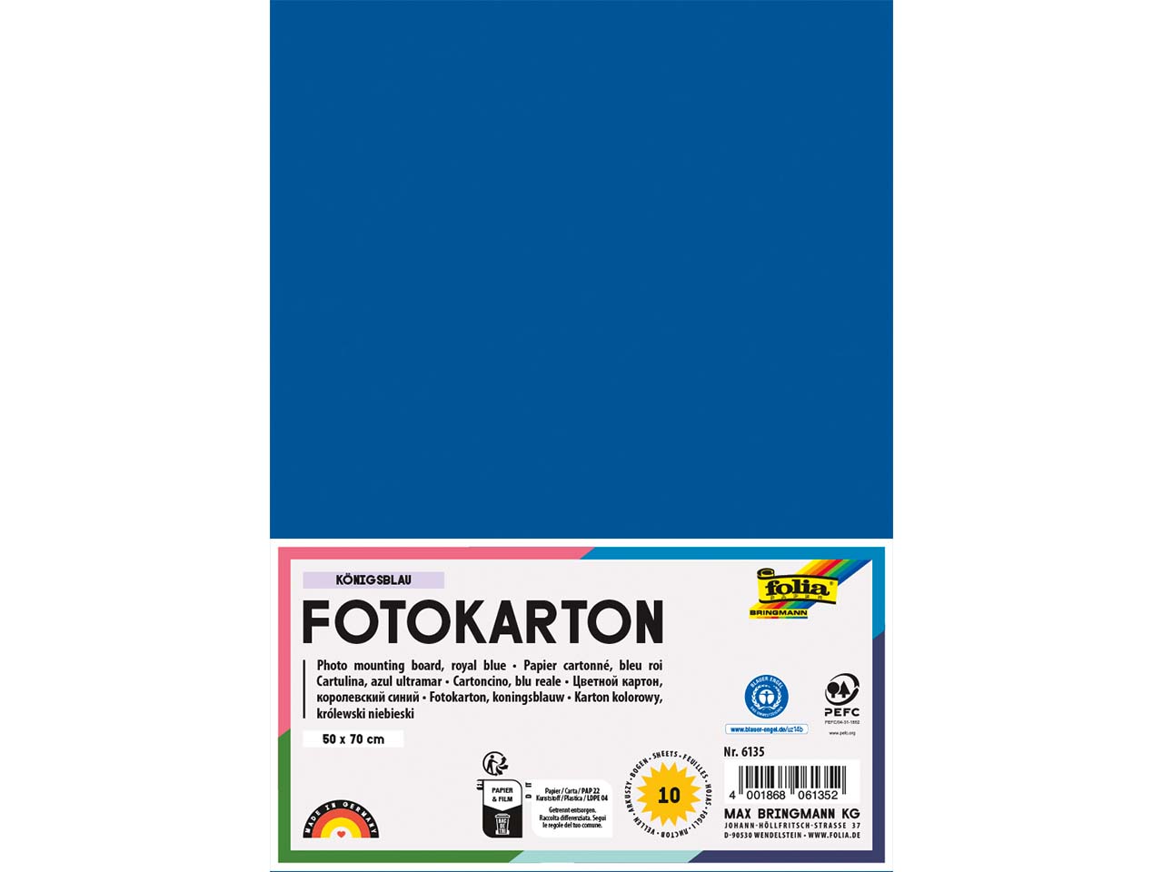 folia Fotokarton, 300 g/m², 50 x 70 cm, 10 Bogen, königsblau
