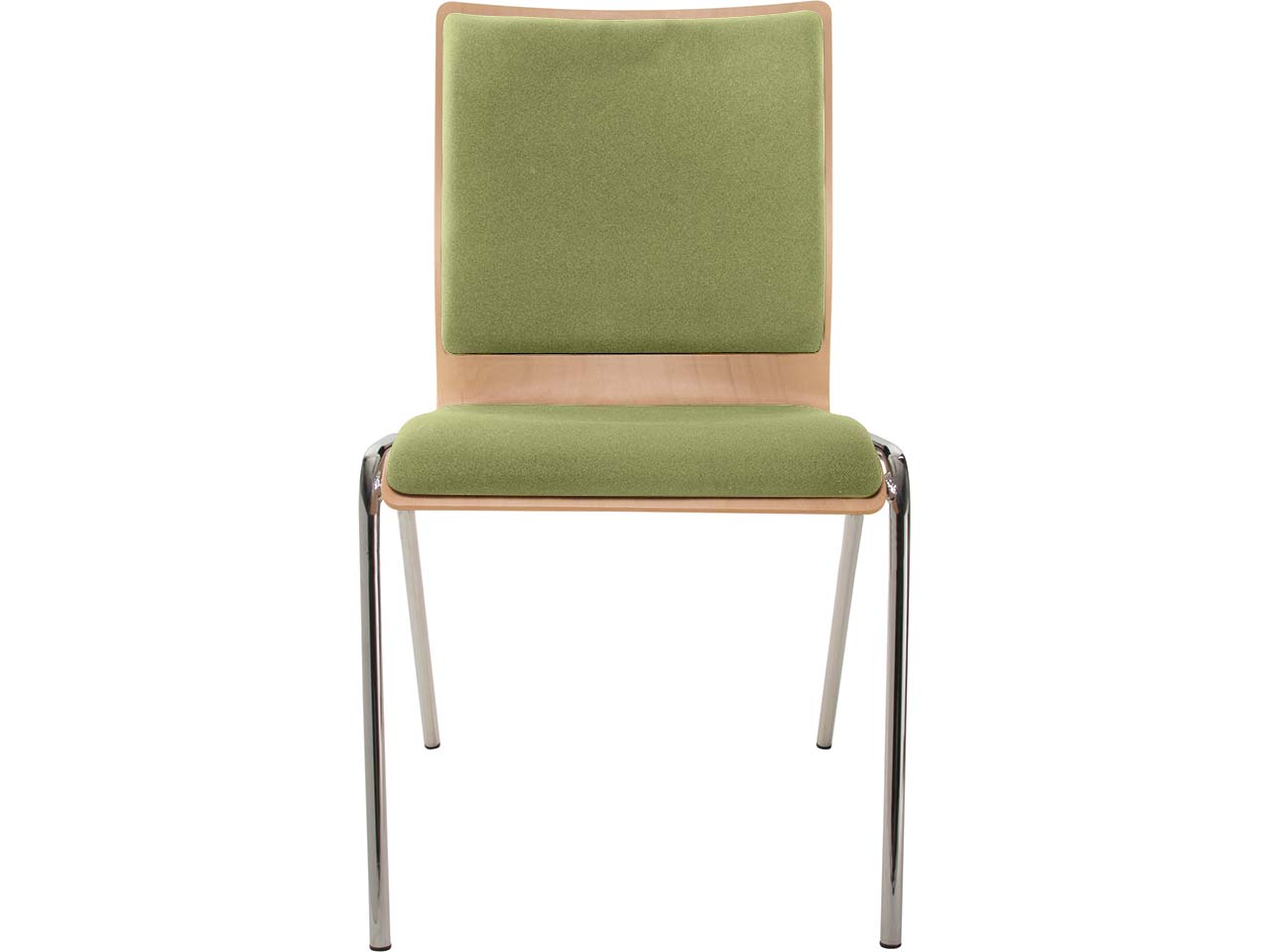 Besucherstuhl "A45" Buche lackiert, Gestell verchromt, Sitz- und Rückenpolster hellgrün