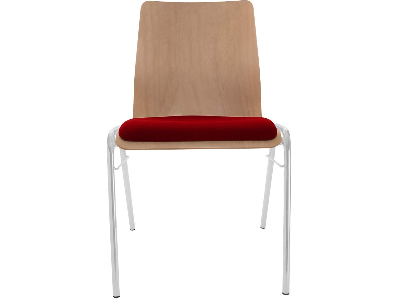 Besucherstuhl "A1" Buche, Gestell silber, Steg, Sitzpolster rot