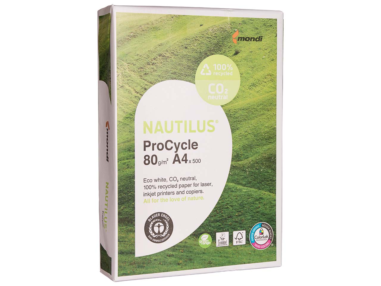 500 Blatt mondi Recycling-Kopierpapier "Nautilus Pro Cycle", DIN A4