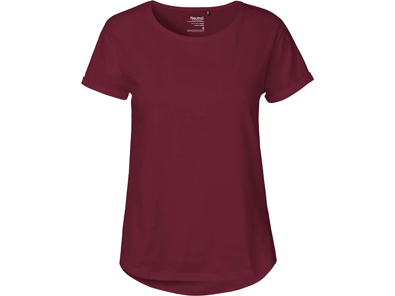 Neutral Bio-Damen-T-Shirt mit Roll-Up-Ärmeln, bordeaux, Gr. XXL