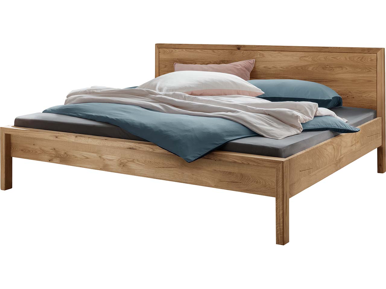Cinall Massivholzbett "Aalbaek" Fußteil niedrig, Kopfteil aus Holz, 140x200 cm, Eiche