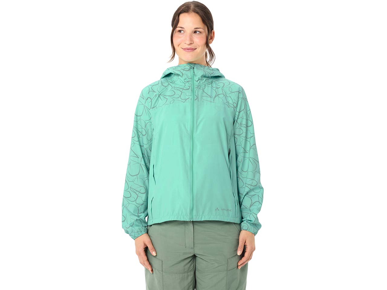 VAUDE Damen Windjacke 'Neyland II' mit weitenregulierbarer Kapuze, sage, Gr. 38