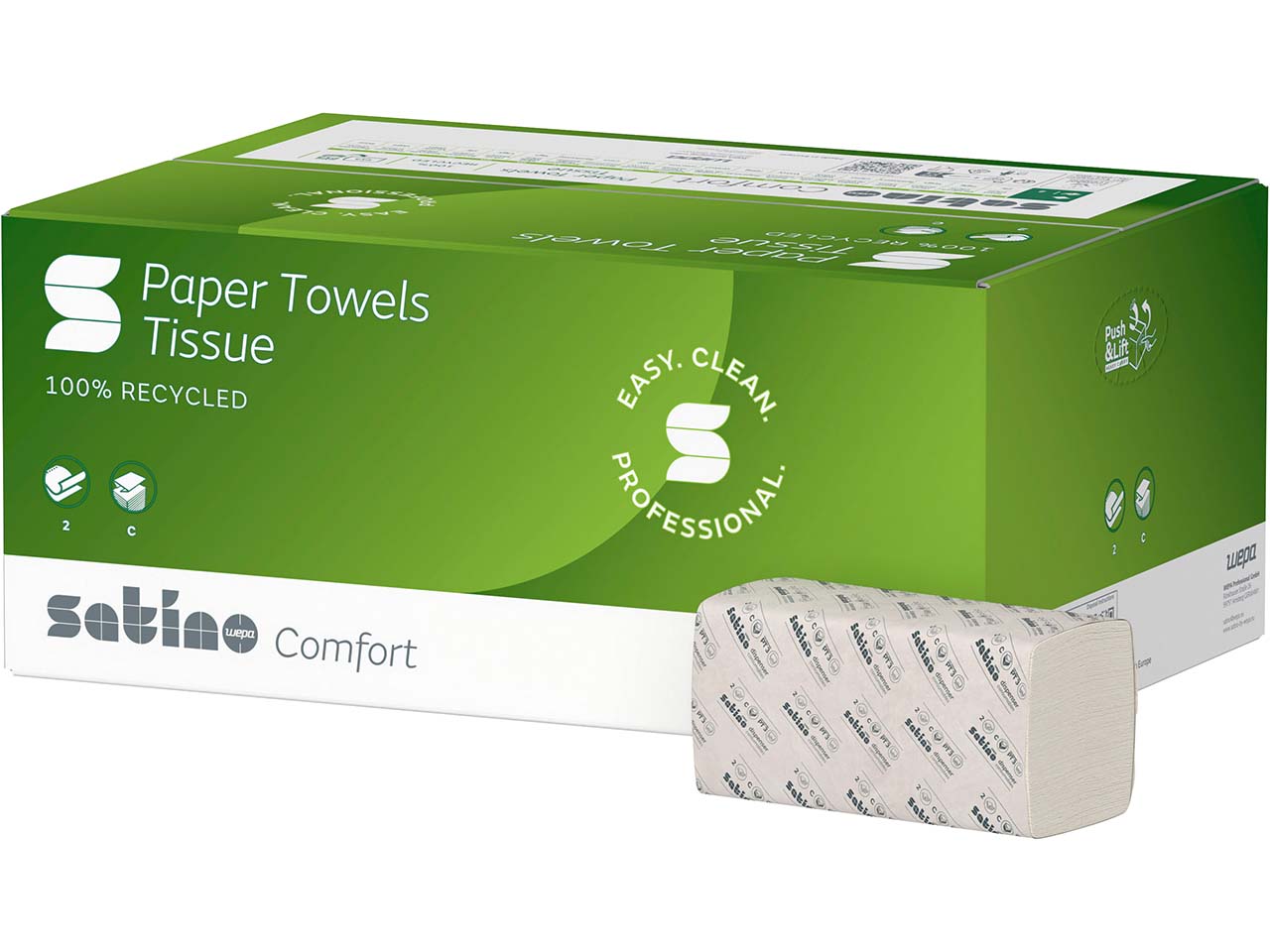 Satino Comfort Papierhandtücher Format Tissue, C-Falz 25 x 41 cm, 2.304 Blatt, weiß