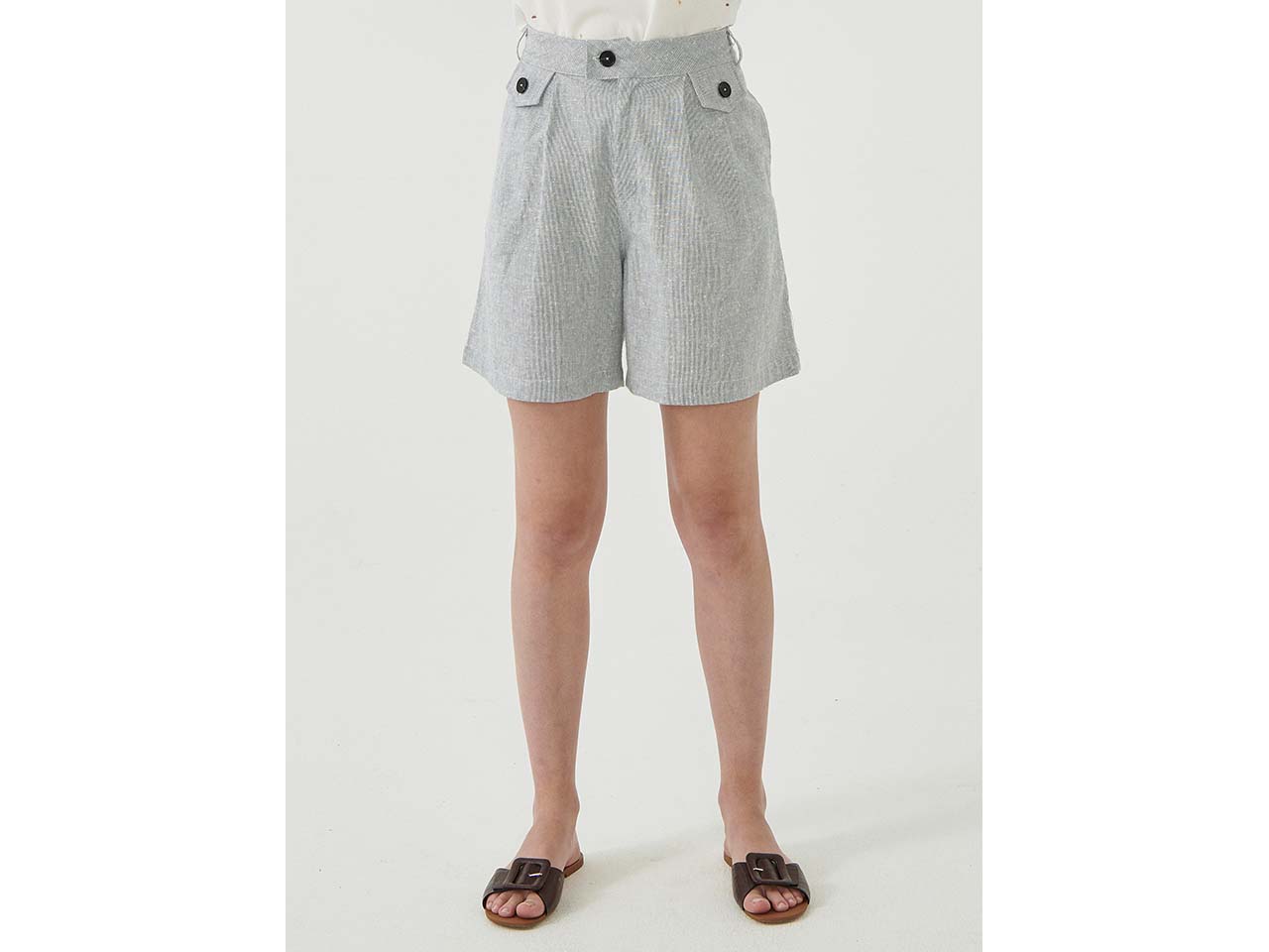 ORGANICATION Bio-Damen-Hose kurz mit Bundfalte gestreift shadow/offwhite, Gr. S