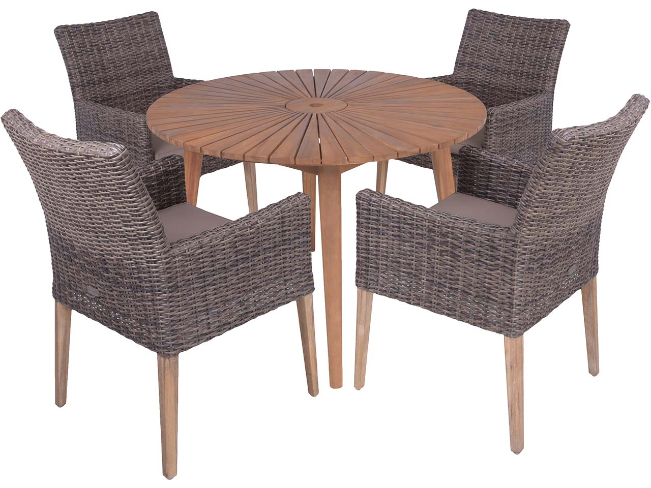 Gartenmöbel-Set "FREMONT/NORVELL 01" 5-tlg. 1 Tisch Akazie, 4 Sessel KSgefl. hellbraun