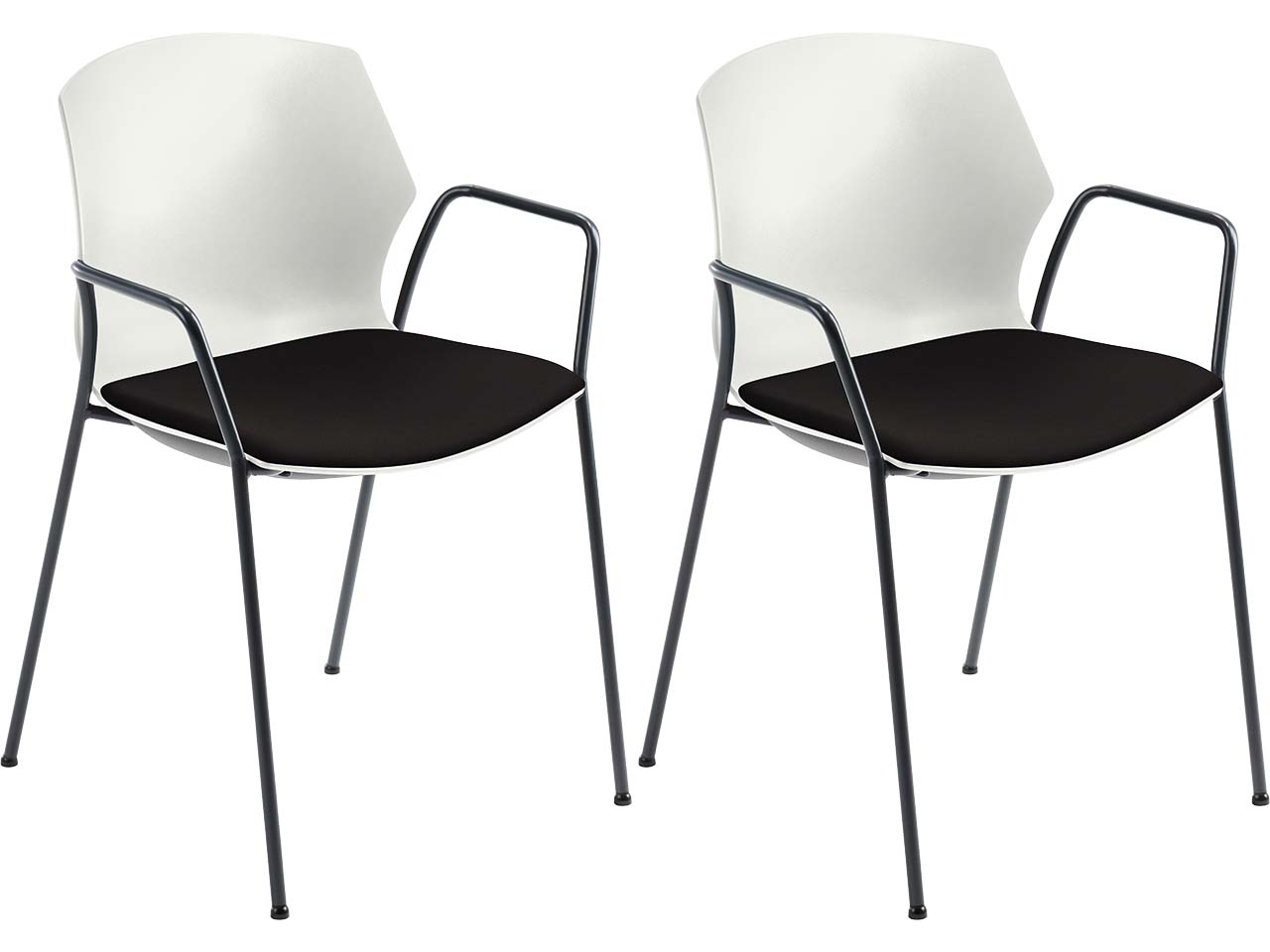 2x Besucherstuhl "2511" weiß, mit Armlehnen, schwarz