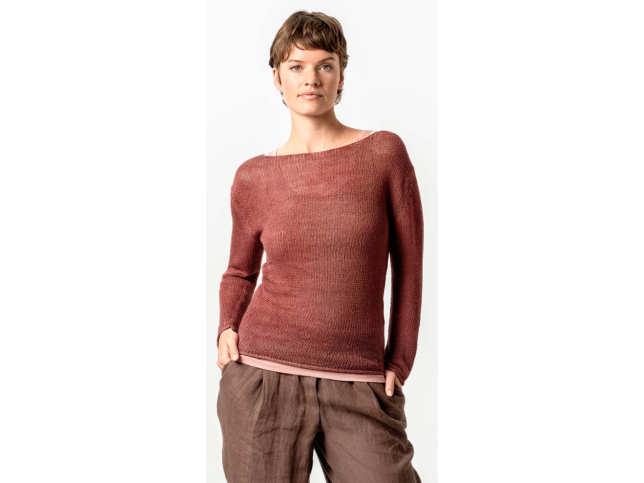Living Crafts Damen-Pullover 'AMALFIA' mit lockerem Bändchen-Garn, rosewood, Gr. L