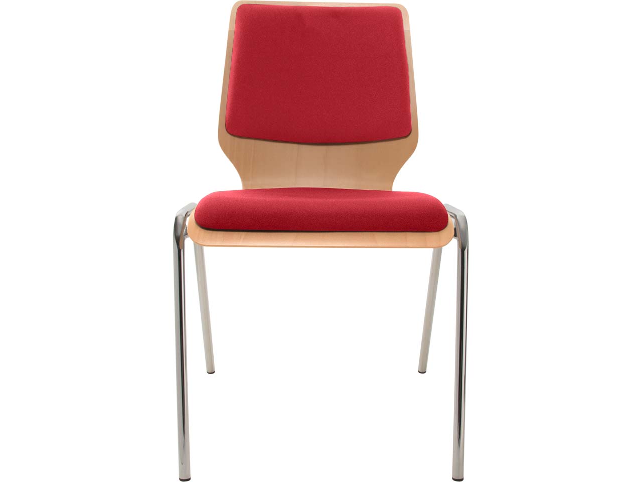 Besucherstuhl "A2" Buche lackiert, Gestell verchromt, Sitz- und Rückenpolster rot