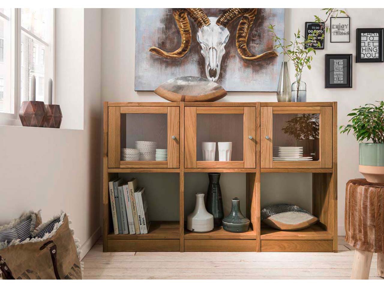 Regal "Grid 5" B 136 x T 34 x H 87 cm, Wildeiche geölt