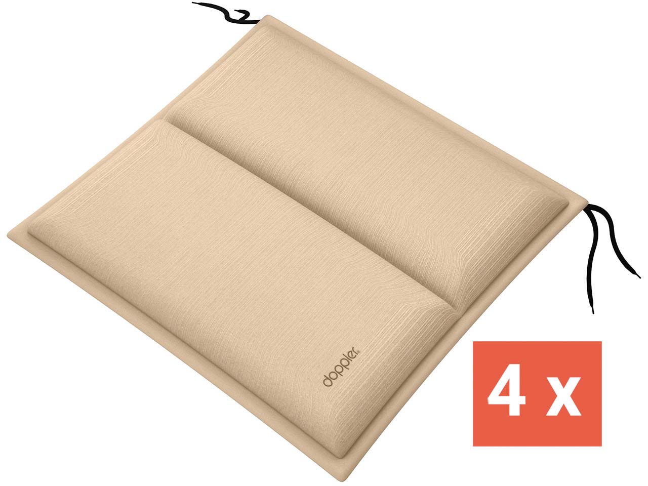 doppler Sitzkissen "CITY" mit Längssteppung, 4er-Pack, 48x48x6 cm, Polyester, sand