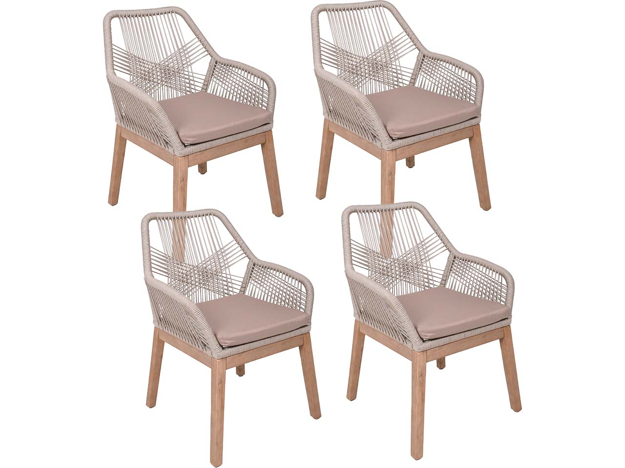 4er Pack Gartenstuhl "POMONA" Akazie Hybrid, Seilbespannung, mit Auflage, beige