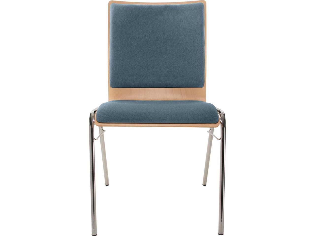 Besucherstuhl "A45" Buche lackiert, Gestell verchr., Steg, Sitz- und Rückenpolster stahlbl