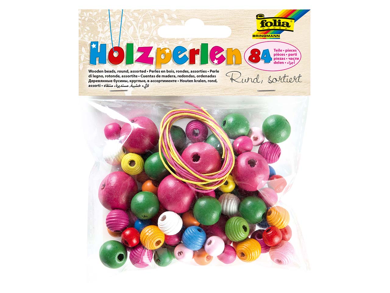 folia Holzperlen rund, 84 Stk.