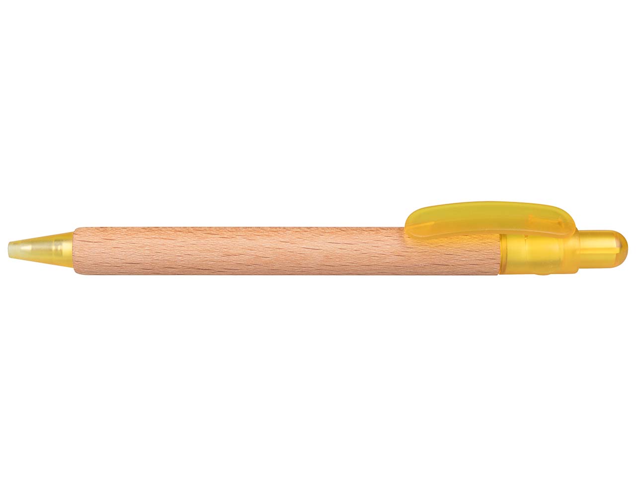 PEFC-zertifizierter Holz-Druckkugelschreiber 'Prisma' mit gelb transparenten Funktionsteil