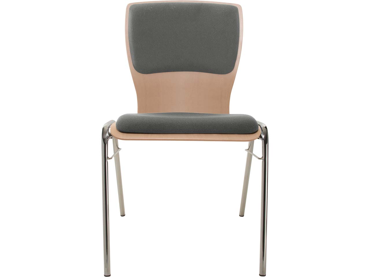 Besucherstuhl "A29" Buche lackiert, Gestell verchr., Steg, Sitz- und Rückenpolster grau