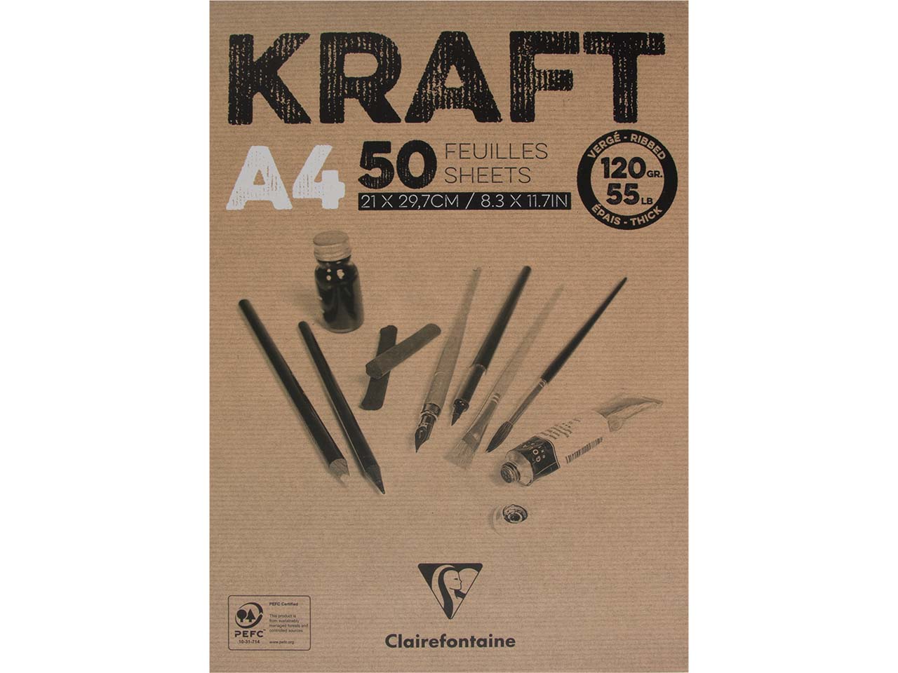 Clairfontaine Zeichenblock "KRAFT Vergé", DIN A4, 50 Blatt