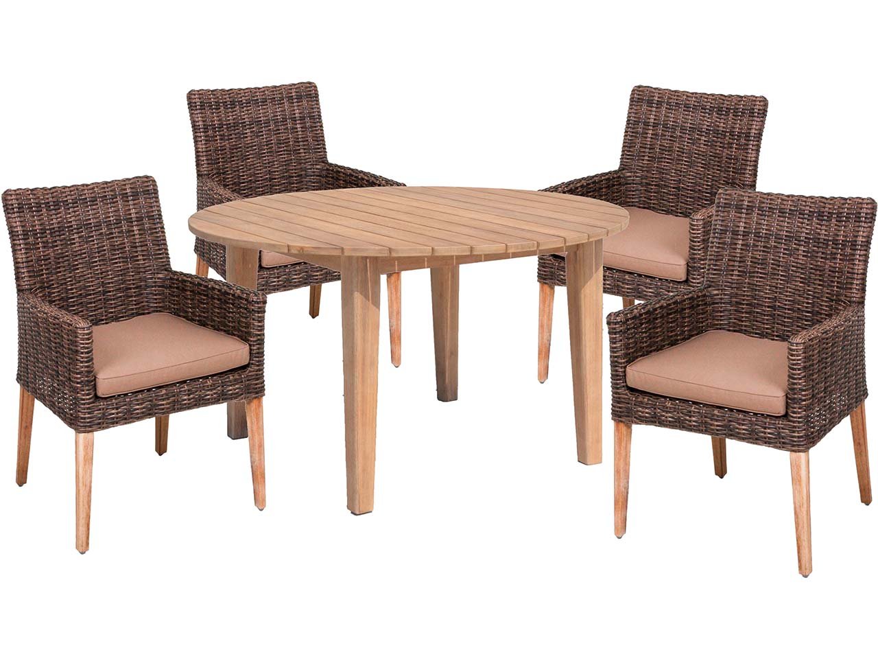 Gartenmöbel-Set "NORVELL/ARVADA" 5-tlg.  1 x Tisch Akazie, 4 Sessel KSgefl. hellbraun