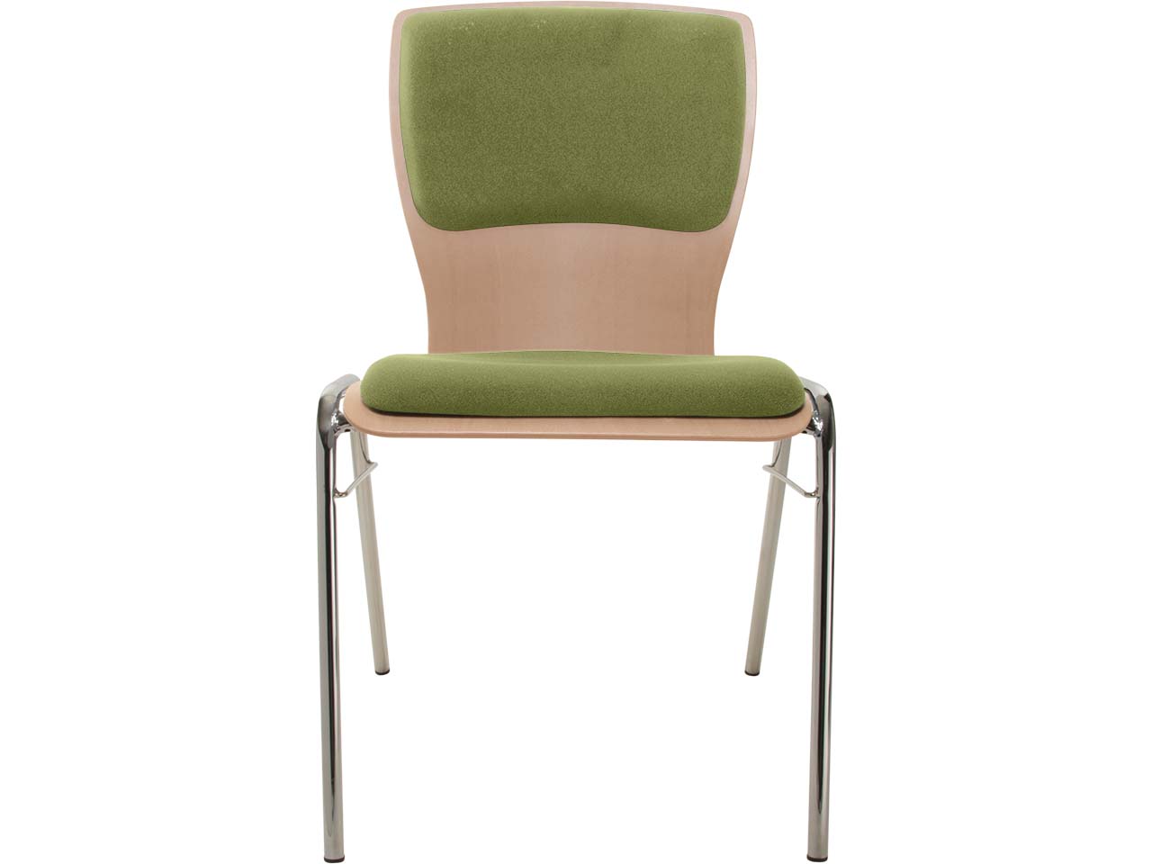 Besucherstuhl "A29" Buche lackiert, Gestell verchr., Steg, Sitz- und Rückenpolster hellgrü