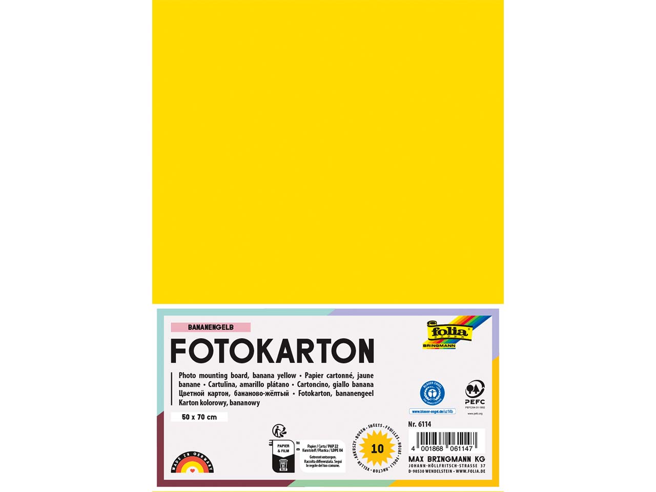 folia Fotokarton, 300 g/m², 50 x 70 cm, 10 Bogen, bananengelb