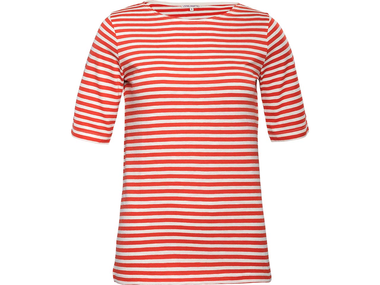 Living Crafts Bio-Damen-T-Shirt "TANINA" mit längeren Ärmel, cream/poincana red, Gr. S