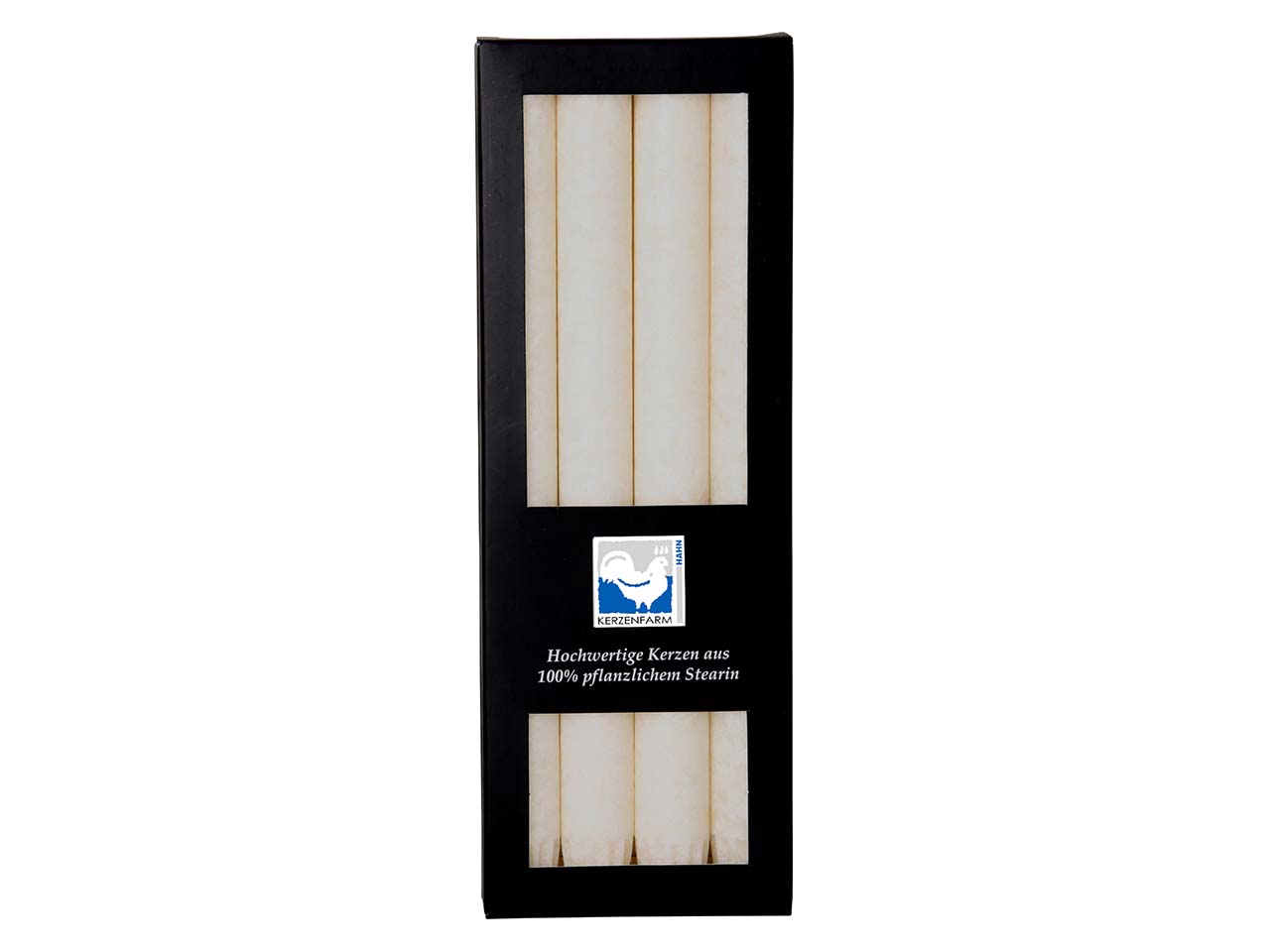 4 Hahn Stabkerzen aus Stearin, 22 x 250 mm, weiß