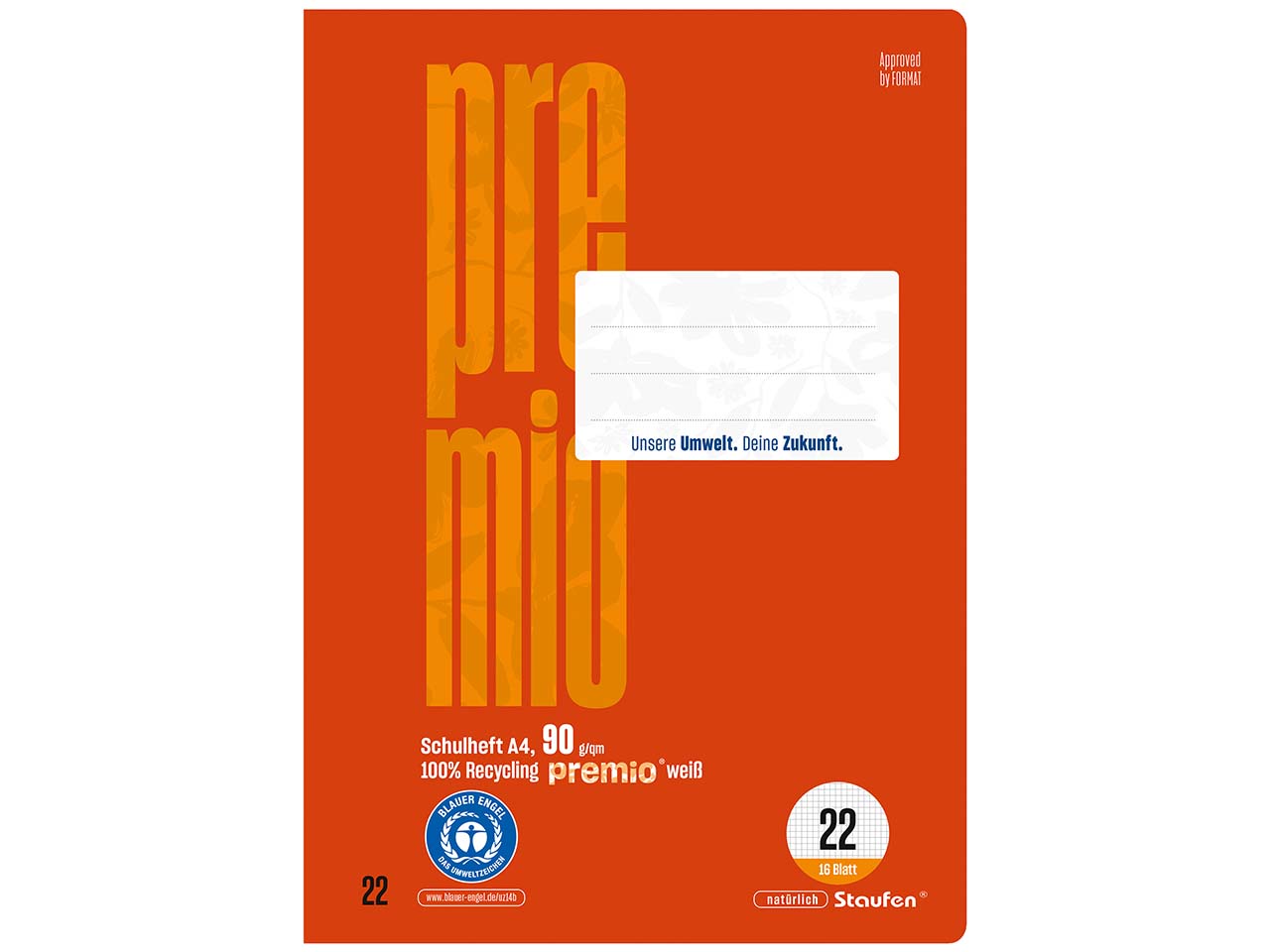 Staufen "Premio" Schulheft DIN A4, 90g/m², Lineatur 22