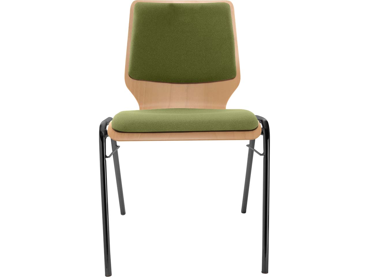 Besucherstuhl "A2" Buche lackiert, Gestell schwarz, Steg, Sitz- und Rückenpolster hellgrün