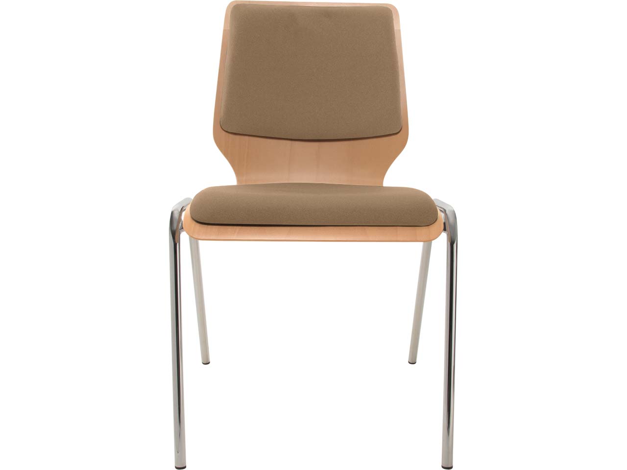 Besucherstuhl "A2" Buche lackiert, Gestell verchromt, Sitz- und Rückenpolster braun