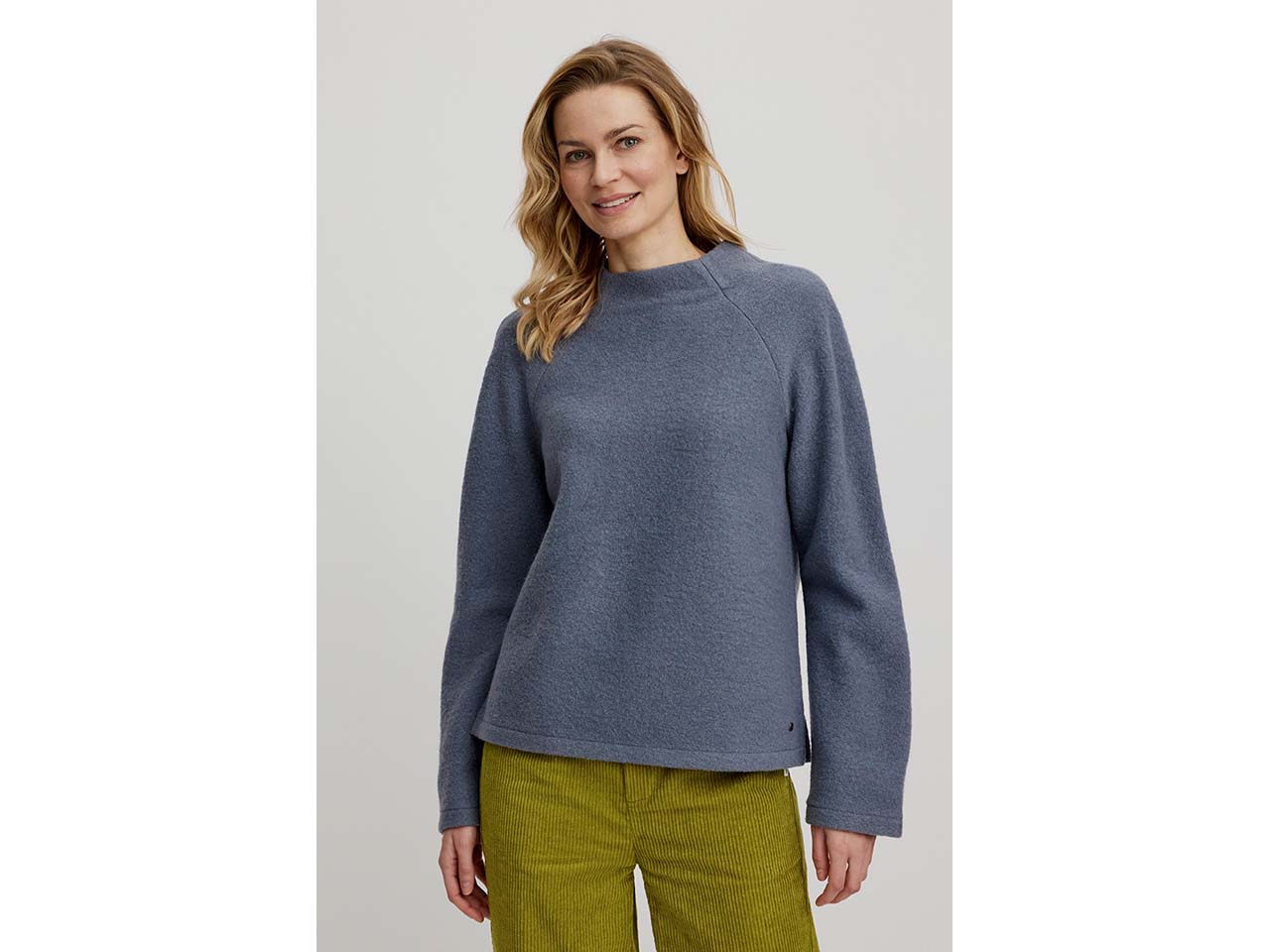 tranquillo Damen-Woll-Pullover mit weitem Kragen, smoke, Gr. L