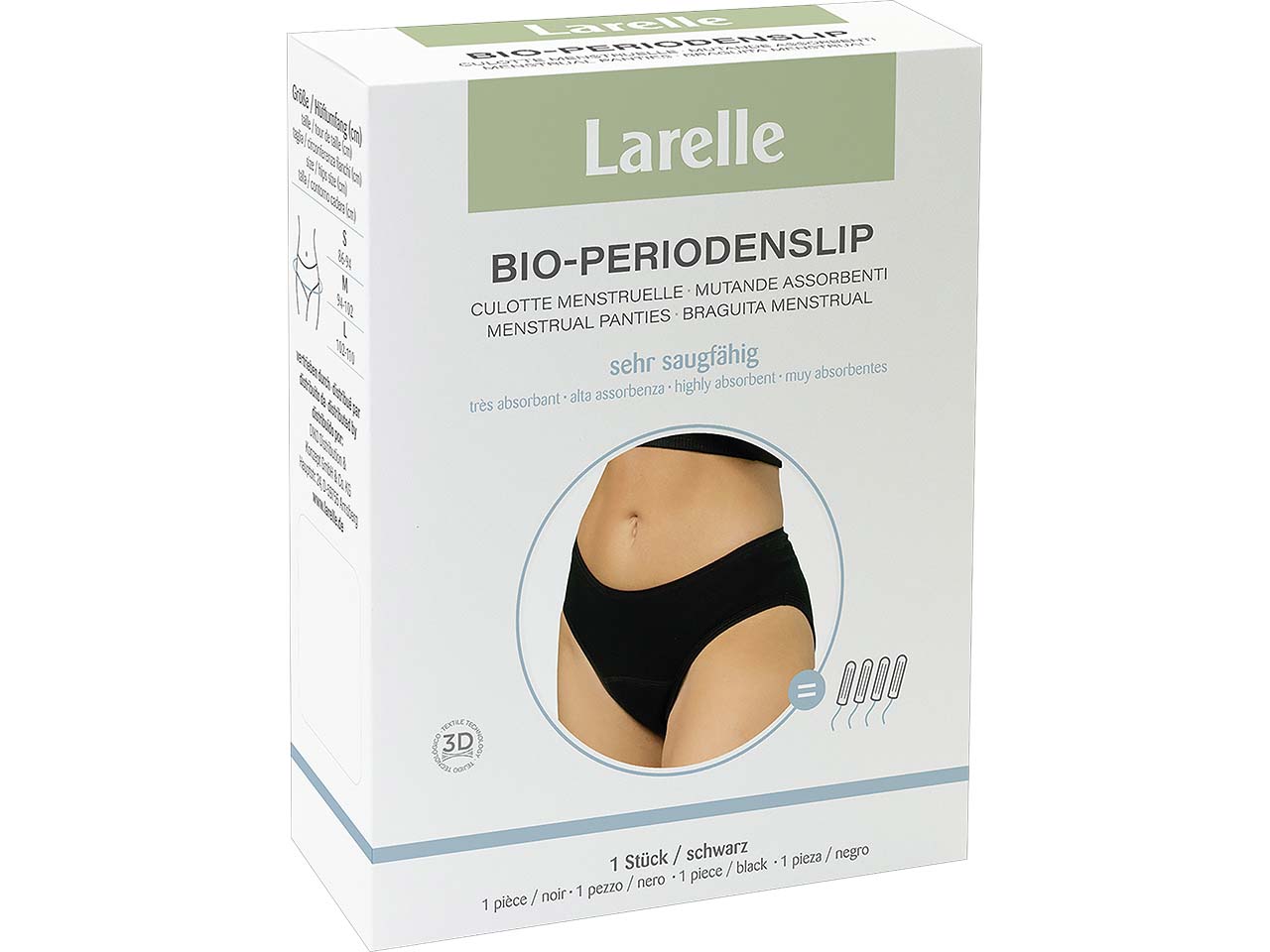 Larelle Bio-Periodenunterwäsche, Slip, Gr. S, schwarz