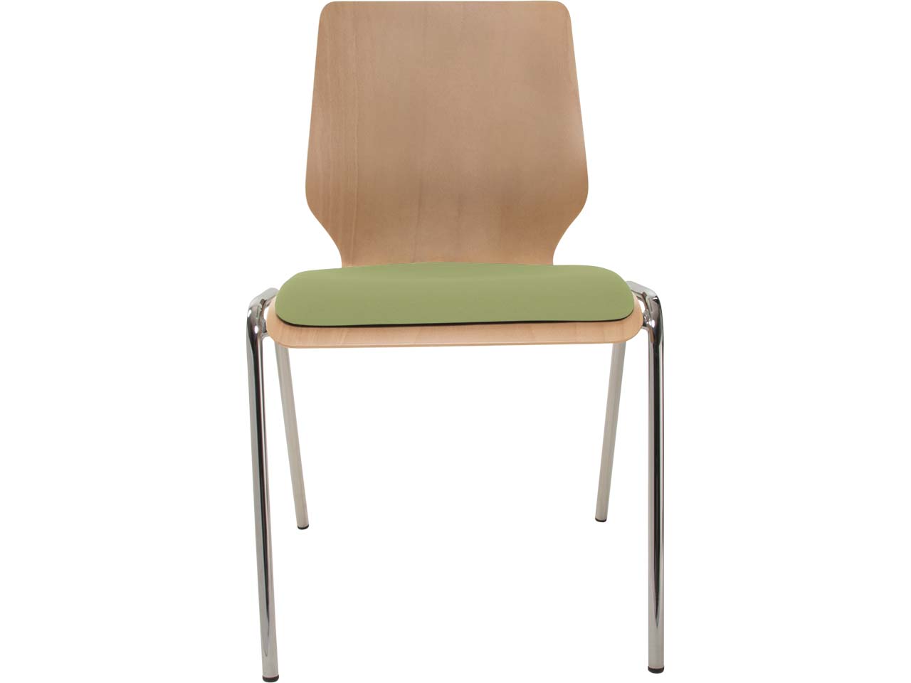Besucherstuhl "A2" Buche, Gestell verchromt, Sitzpolster hellgrün