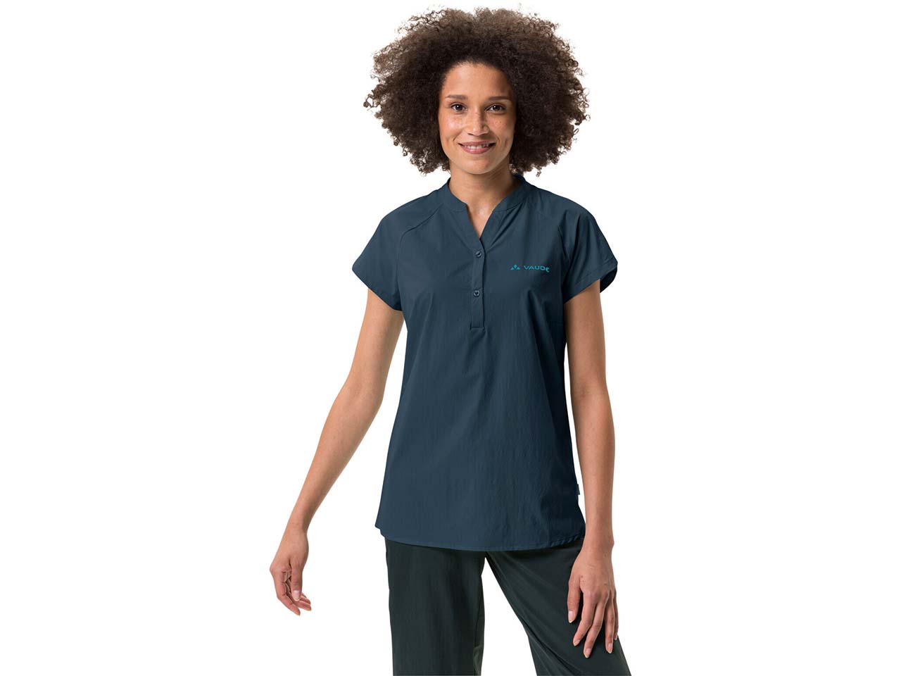 VAUDE Damen-T-Shirt 'Yaras SL II' mit halber Knopfleiste, dark sea uni, Gr. 40