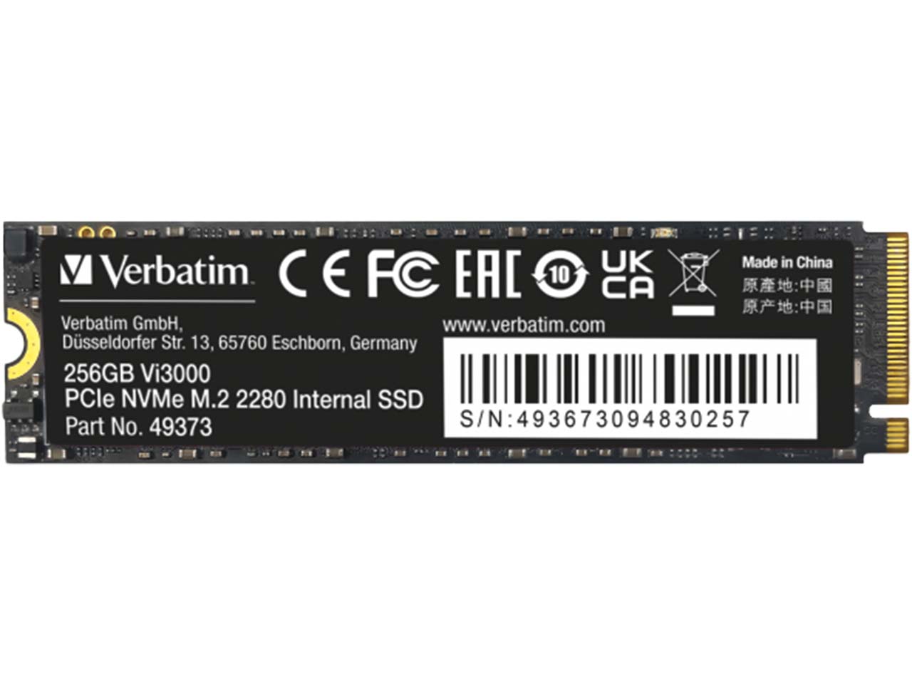 Verbatim Interne SSD-Festplatte "Vi3300 PCIe NWMe M2 SSD" 256 GB